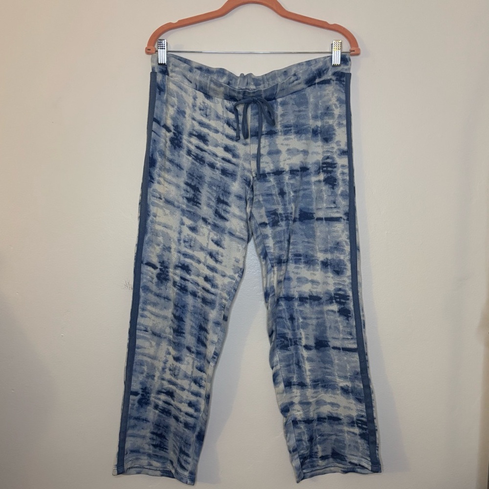 Lucky Brand Multi Blue & White Tie-Dye Soft Lounge Pants, Drawstring/Elastic, M